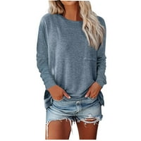 Ризи с дълъг ръкав за жени блузи Небрежни разцепени върхове пуловер с джоб
