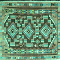 Ahgly Company Machine Pashable Indoor Rectangle Southwestern Turquoise Blue Country Area Rugs, 7 '9'
