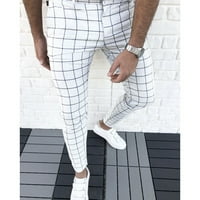BadyMincsl мъжки панталони Продаване Продажба Модни мъже Небрежни тънки годни карирани печат с цип дълги панталони панталони