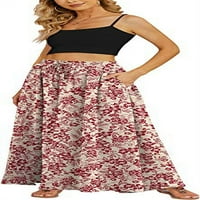 Wassery жени дълга пола елегантна пола с висока талия на талията Solid Flower Print Summer Swing Skirt