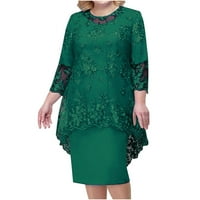 Absuyy вечерни рокли за жени Официални къси ръкави екипаж на Lace Hollow плюс рокли с размер зелен размер 2xl