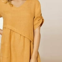 Летни рокли Женски рокли Шита Екипаж Блуза вградена джоба оранжева m