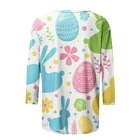 Великденски ризи за жени зайчета яйца Великденски печат Топ 3: ръкав Забавна тениска Екипаж Врат удобна блуза Великден подарък за жени