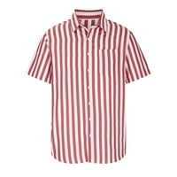 Daqian мъжки поло ризи Clearance мъже модни ежедневни бутони ивици за завъртане на къси ръкави ризи блузи ризи за мъже Просверие червено 4