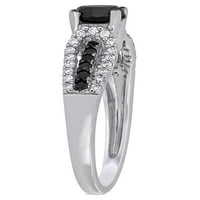 Миабела 1-Каратов Т. В. черно-бял диамант 14к Бяло Злато годежен пръстен