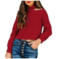 Pimfylm дамски пуловери Изрязани пуловери за жени за жени с лек ръкав червен m