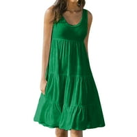 Wendunide летни рокли за жени Дамски празник лятна солидна без ръкаща плажна рокля зелена s