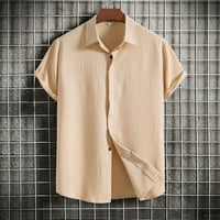 Мъжки ризи голям и висок бутон надолу нов хлабав плътно бутон с къс ръкав памучен поло ризи за мъже khaki l