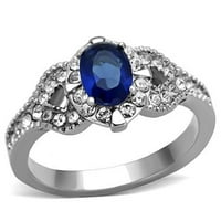 Луксозен дизайн на бижута от неръждаема стомана Дамски годежен пръстен със синьо Монтана синтетично стъкло камък