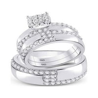 14kt White Gold, неговото нейното кръгло диамантен клъстер, съвпадащ сватбен комплект 1- cttw