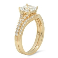 3. CT Princess Cut истински истински естествен диамант Si1-Si J-k 18K жълто злато годеж сватбен булчински комплект дизайнер Ring Bw Set Size 6.5
