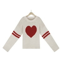 Holloyiver Женски плетен реколта върхове разхлабени кръгли пуловер на шията любов дълъг ръкав пуловер пуловер джъмпер пуловери