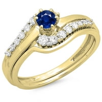 DazzlingRock Collection 14k кръг синьо сапфир и бял диамант усукан булчински годежен пръстен, жълто злато, размер 6.5