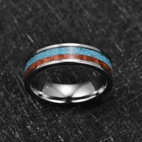 Сребърен волфрамов карбиден пръстен за мъже жени тюркоаз и дървена сватбена лента за годеж