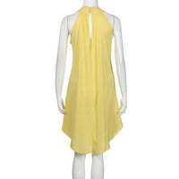 Стабилни Летни рокли за жени Дамски празнични нередовна рокля Дамски летни плажни рокля без ръкави парти жълта 2хл