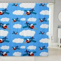 Самолет душ завеса бели облаци душ завеса Комплект за деца възрастни самолет летящи баня завеса синьо небе водоустойчиви завеси стая декор