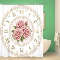 Розово реколта часовник лице цветни рози и къдрава изтъркана водоустойчива полиестерна завеса за душ с куки
