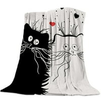 Меки леки уютни деца и възрастни пътуващи подаръци за къмпинг Черно бяла котка модел фланел хвърляне на одеяло за диван диван