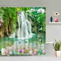 Природа водопад пейзаж душ завеса комплект котка тропическа джунгла гора Цвете растение китайски стил декор за баня баня завеси
