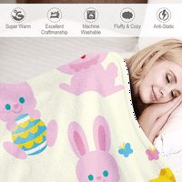 Dicasser Великден щастливо одеяло за зайче с възглавница Сладко удобни меки одеяла за домашен диван, легло, диван, къмпинг и пътуване
