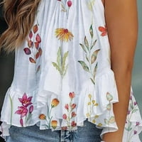 Резервен плот за жени халтер флорална без ръкави риза плим за плаж, бял, XL