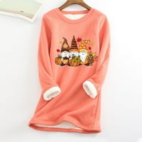 Ризи с дълъг ръкав за жени Хелоуин екипаж дебел суичър от руно зимни топли от печат на пуловер