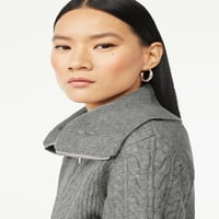 Лъжичка жените дълъг ръкав цип кабел плета жилетка пуловер, размери ХС-ХСЛ