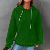 Апепал дамска мода случайни Плътен Качулат пуловер дълъг ръкав кариран суитчър Топ тъмно зелено 3ХЛ