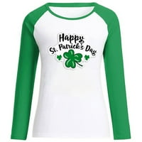 Забавна риза на Деня на Свети Патрик Женски тениска за ирландски подарък Lucky Shamrock Blouse Dancing Leprechauns Топ пуловер Ваканционни върхове с дълъг ръкав Crewneck Green XL