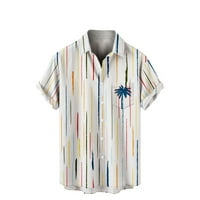 Айолани Мъжки случайна хавайска риза Мъже случайни копчета ивици от печат с джобна риза с къс ръкав блуза блуза
