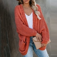 Стилно яке за жени плетени жилетки хлабав отпусната извънгабаритна обвивка Буци джоб Пуловери палто