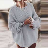 Аутмовни пуловери за жени свободни плюс размер кръгла врата пуловер солиден цветен плетен пуловер дамски върхове дамски пуловери сиво