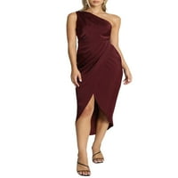 Мултитърска жена елегантна абитуриентска рокля, твърд цвят с дълга пола с един рамо, неправилна плисирана рокля