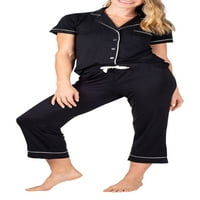 Пижама ниво яка Бутон нагоре с съвпадение Каприс полиестер смес пижама комплект за жени