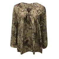 Auroural дамски върхове клирънс жени модни отпечатани v-образни деколтета ежедневни топове на блуза с дълъг ръкав